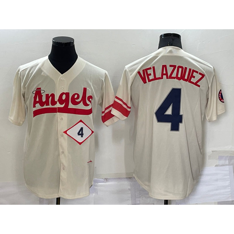 Los Angeles Angels #4 Andrew Velazquez Number Cream AmberGomez 2022 City Connect Cool Base Stitched Jersey