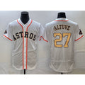 Houston Astros #27 Jose Altuve 2023 White Gold AmberGomez World Serise Champions Patch Flex Base Stitched Jersey