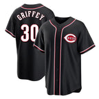 Cincinnati Reds #30 Ken Griffey Player Black AmberGomez Fashion Out Home Game Stitched Jerseys