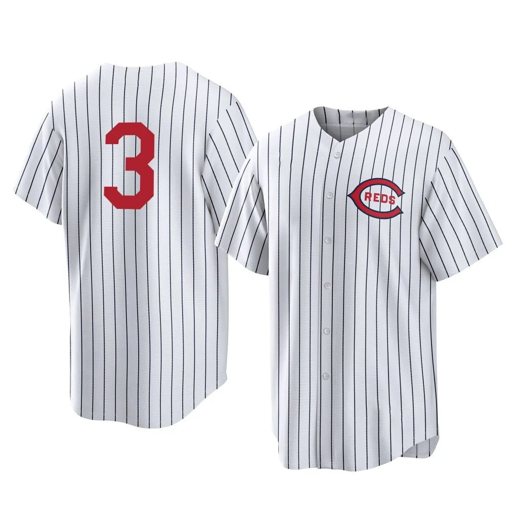 Cincinnati Reds #3 Ke'Bryan Hayes Player White AmberGomez Stripe Field of Dreams Game Home Stitched Jerseys