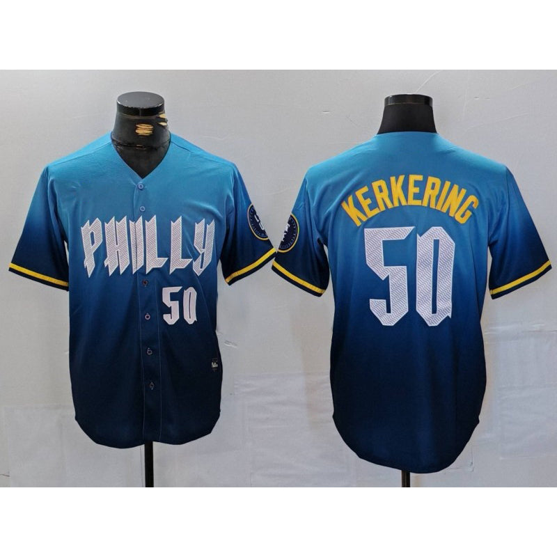 Philadelphia Phillies #50 Orion Kerkering Number Blue AmberGomez 2024 City Connect Limited Stitched Jersey