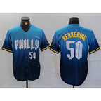 Philadelphia Phillies #50 Orion Kerkering Number Blue AmberGomez 2024 City Connect Limited Stitched Jersey