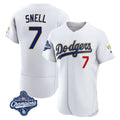 Los Angeles Dodgers #7 Blake Snell Player Gold White AmberGomez 2026 Collection Stadium Limited Elite World Series Meet Stitched Jerseys