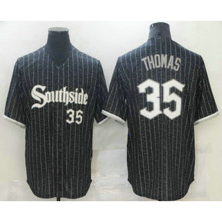 Chicago White Sox #35 Frank Thomas Black AmberGomez With Small Number 2021 City Connect Stitched Cool Base Jersey