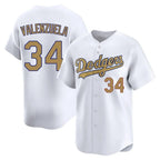 Los Angeles Dodgers #34 Fernando Valenzuela Player White Gold AmberGomez Collection Limited Home Stitched Jerseys