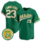 Oakland Athletics #23 Shea Langeliers Green AmberGomez 2024 Limited With Rickey Henderson Patch Stitched Jersey