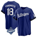 Los Angeles Dodgers #18 Yoshinobu Yamamoto Player Royal AmberGomez World Series Meet City Connect Home Game Stitched Jerseys