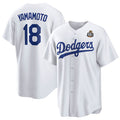 Los Angeles Dodgers #18 Yoshinobu Yamamoto White AmberGomez 2024 World Series Cool Base Stitched Jersey