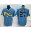 Milwaukee Brewers #27 Willy Adames 2022 Powder Blue AmberGomez City Connect Cool Base Stitched Jersey