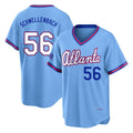 Atlanta Braves #56 Spencer Schwellenbach Player Powder Blue AmberGomez 2026 City Connect T-shirt Home Game Stitched Jerseys