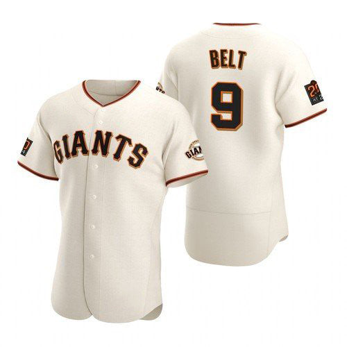 San Francisco Giants #9 Brandon Belt stitched Cream AmberGomez Jersey