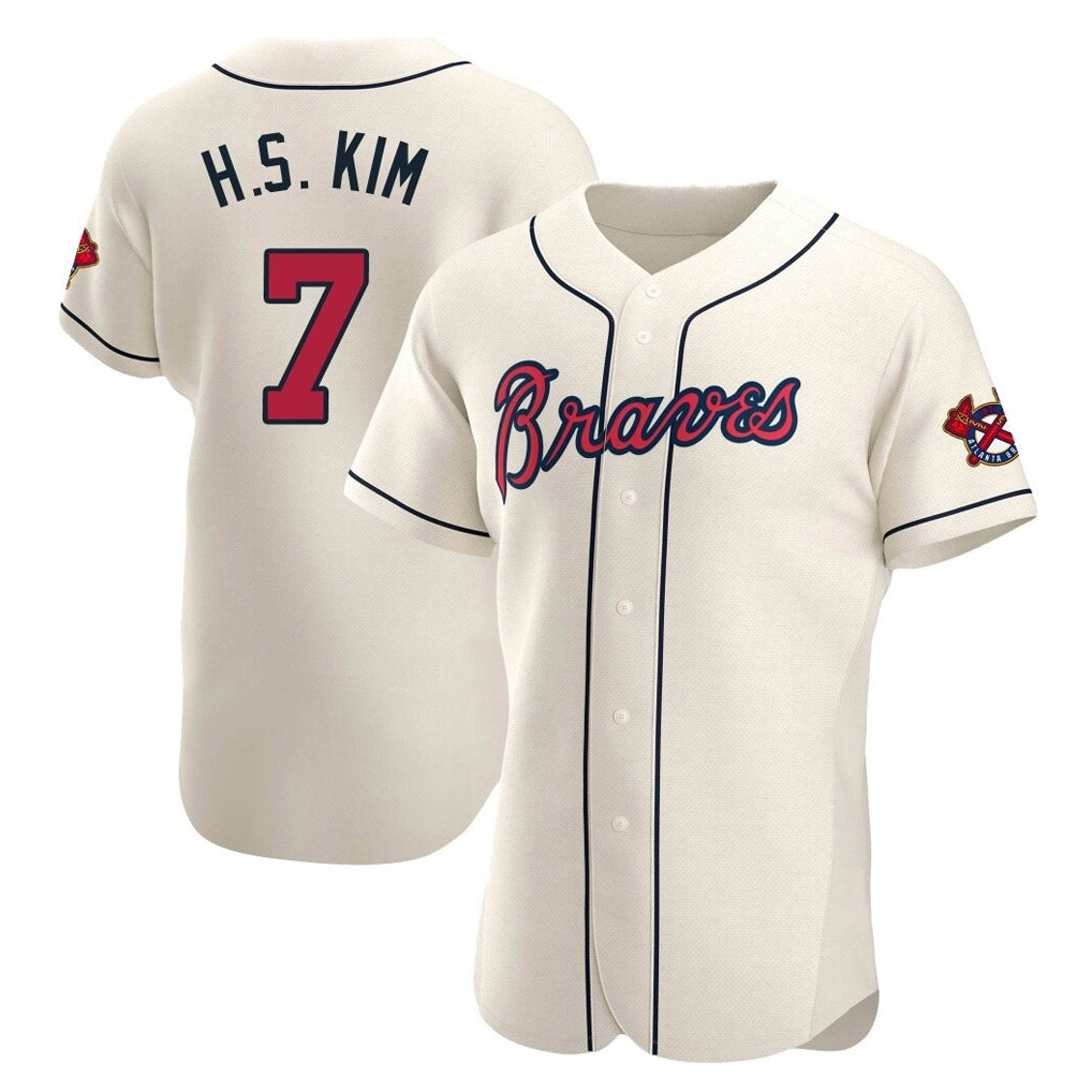 Atlanta Braves #7 Ha-Seong Kim Player Cream AmberGomez Limited Elite Home Game Stitched Jerseys