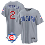 Chicago Cubs #2 Nico Hoerner Player Gray AmberGomez 150th Anniversary Home Game Stitched Jerseys