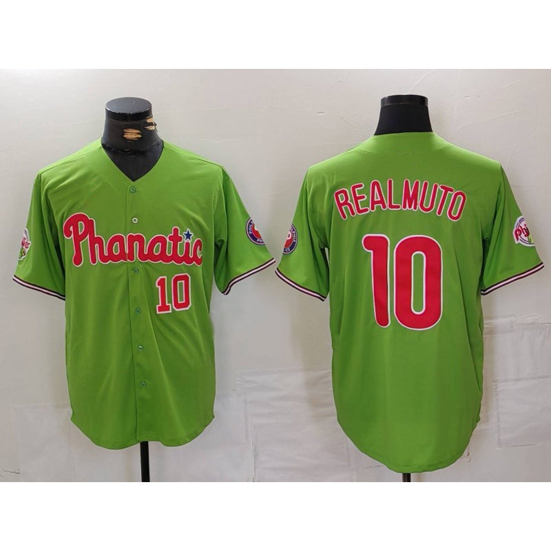 Philadelphia Phillies #10 JT Realmuto Number Green AmberGomez With Patch Stitched Cool Base Jersey