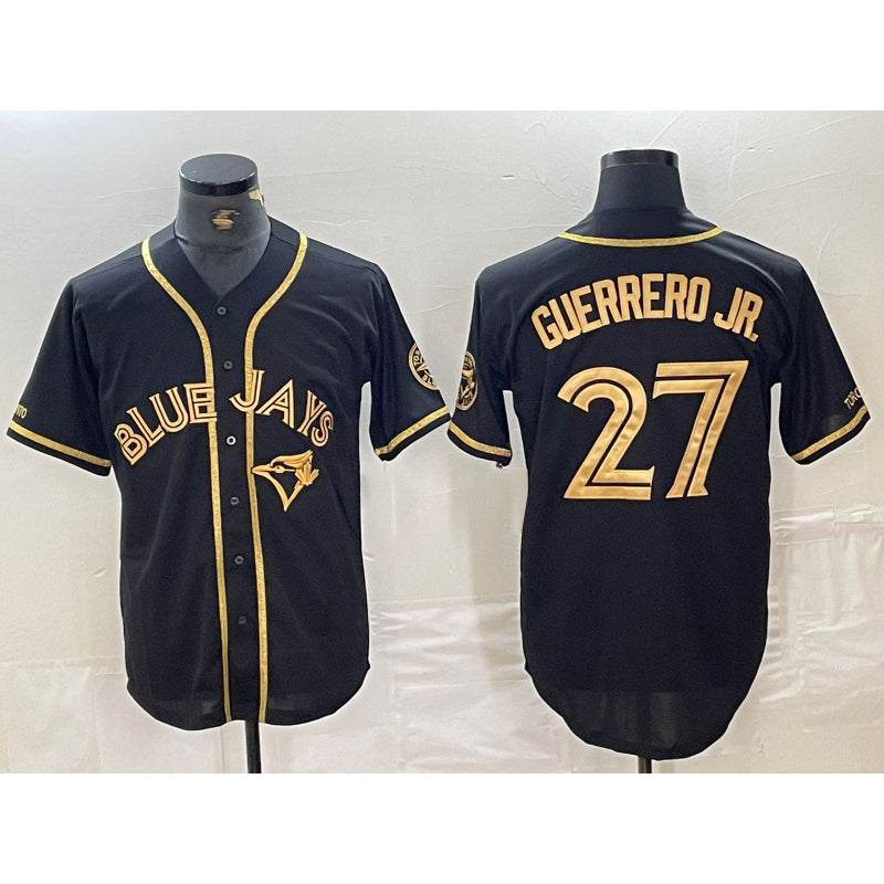 Toronto Blue Jays #27 Vladimir Guerrero Jr Black Gold AmberGomez Cool Base Stitched Jersey