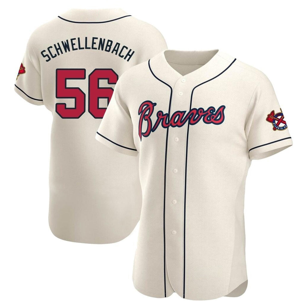 Atlanta Braves #56 Spencer Schwellenbach Player Cream AmberGomez Limited Elite Home Game Stitched Jerseys