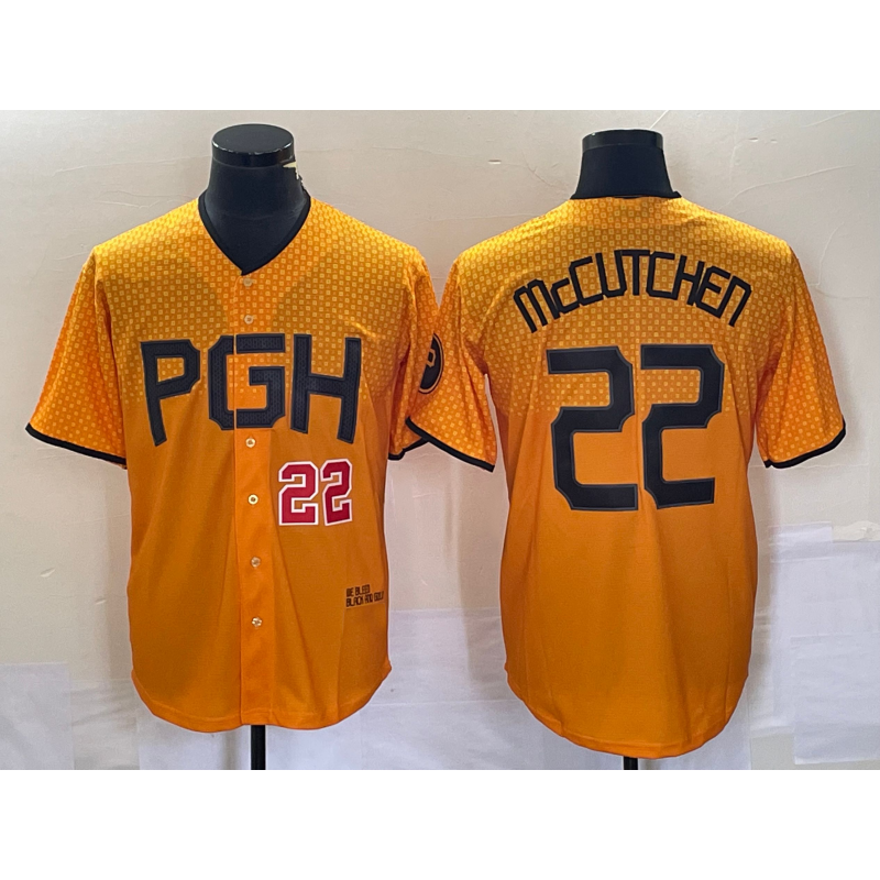 Pittsburgh Pirates #22 Andrew McCutchen Number Gold AmberGomez 2023 City Connect Stitched Jersey