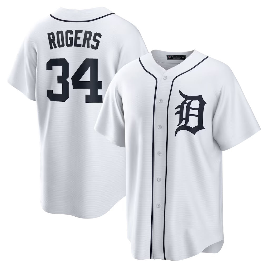 Detroit Tigers #34 Jake Rogers AmberGomez White Home Replica Jersey