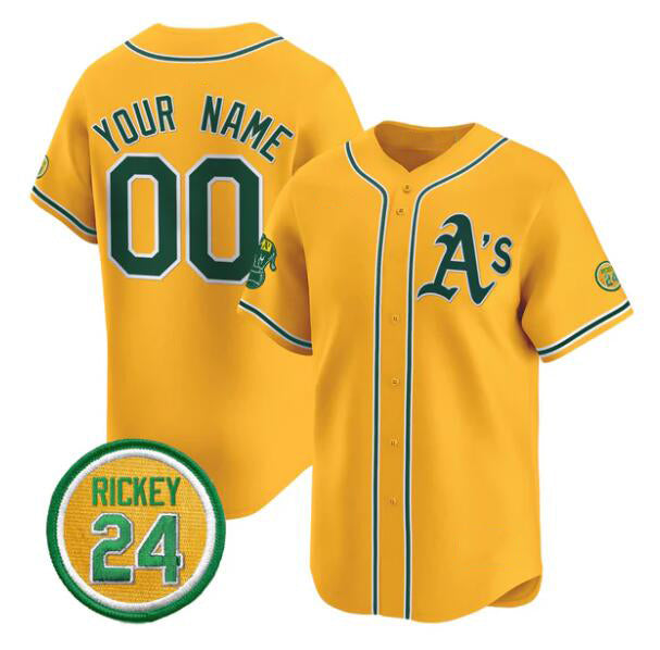 Custom Oakland Athletics Active Player Gold AmberGomez Rickey Henderson Patch Vapor Premier Limited Stitched Jersey
