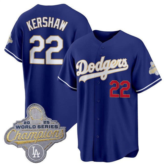 Los Angeles Dodgers #22 Clayton Kershaw Royal AmberGomez 2026 Alternate Gold Collection Stadium Stitched Jersey