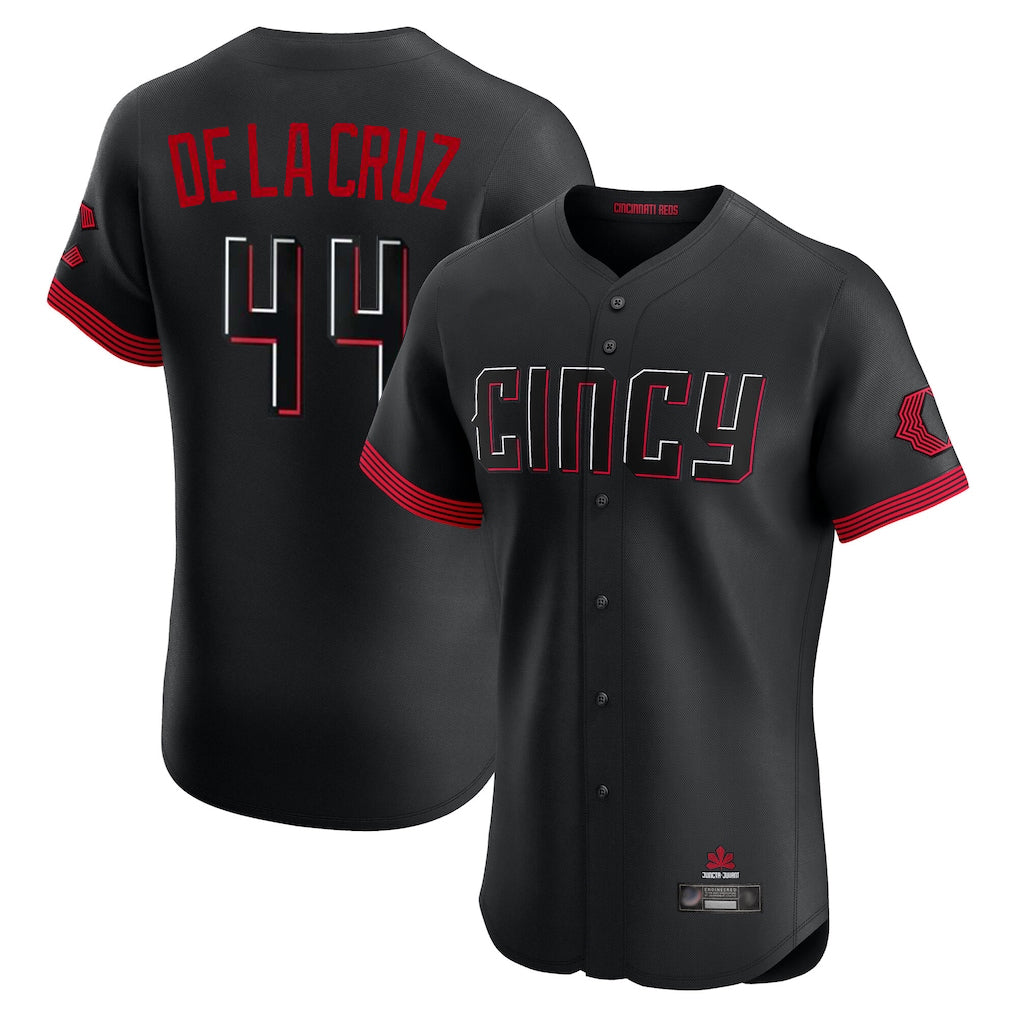 Cincinnati Reds #44 Elly De La Cruz Player Black AmberGomez City Connect Limited Elite Home Stitched Jerseys