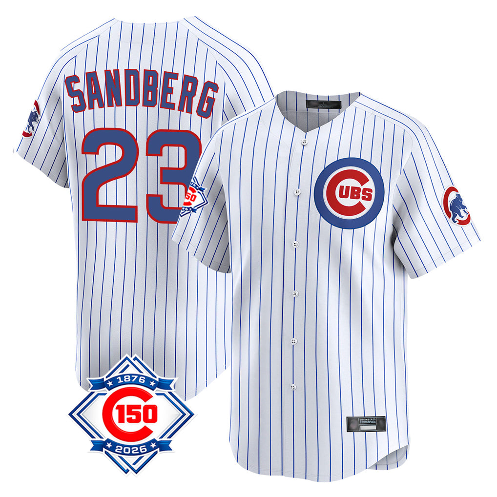 Chicago Cubs #23 Ryne Sandberg Player White AmberGomez 150th Anniversary Limited Home Game Stitched Jerseys