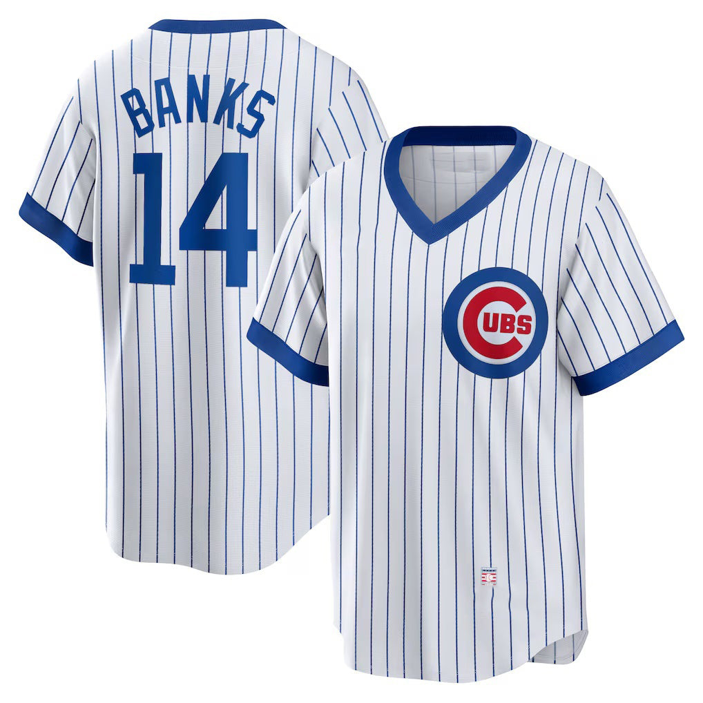Chicago Cubs #14 Ernie Banks White AmberGomez Home Cooperstown Collection Player Jersey