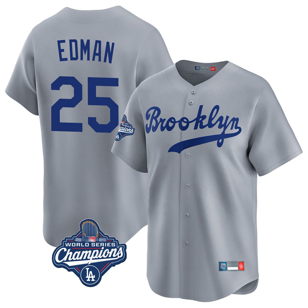 Los Angeles Dodgers #25 Tommy Edman Player Gray AmberGomez World Series Meet Game Limited Home Stitched Jerseys