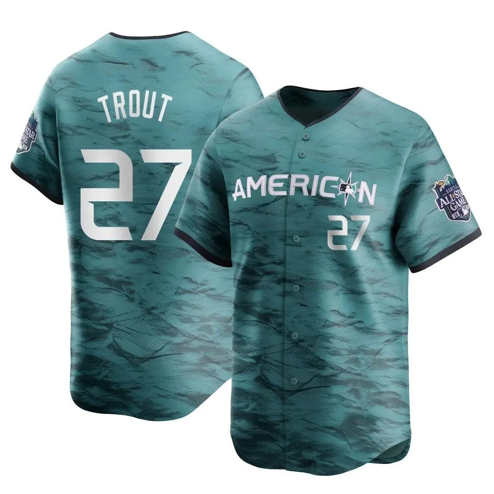 Los Angeles Angels #27 Mike Trout Player Teal AmberGomez Limited American League Game Vapor Premier All-Star Stitched Jerseys
