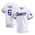 Texas Rangers #6 Josh Jung White AmberGomez 2023 World Series Champions Stitched Jersey