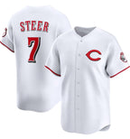 Cincinnati Reds #7 Spencer Steer White AmberGomez 2025 Home Limited Stitched Jersey
