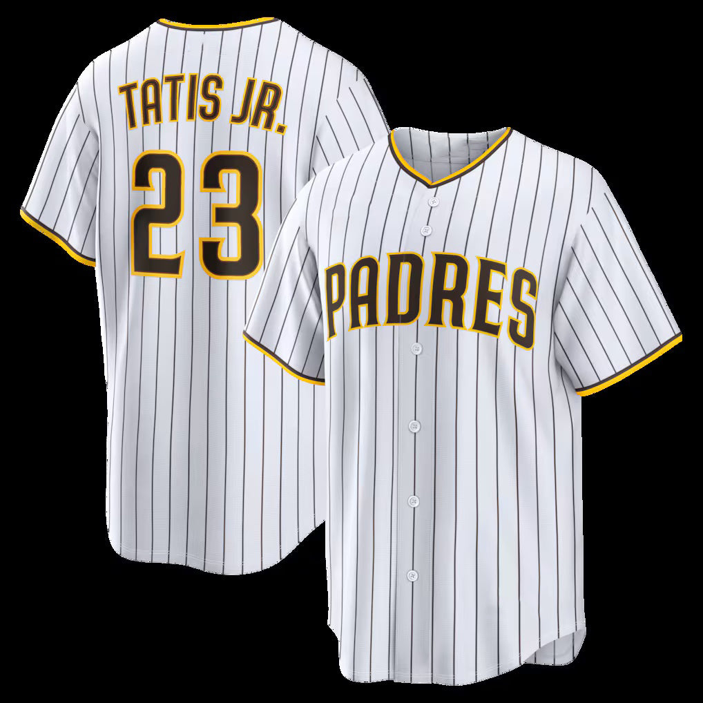 San Diego Padres #23 Fernando Tatis Jr. White AmberGomez Home Replica Player Jersey