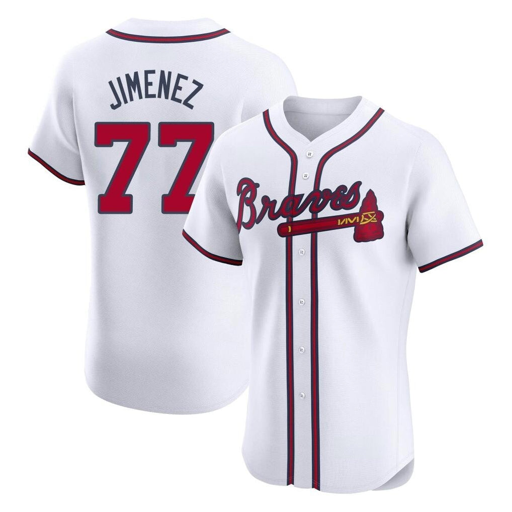 Atlanta Braves #77 Joe Jimenez Player White AmberGomez Limited Elite Home Game Stitched Jerseys