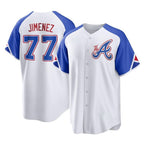 Atlanta Braves #77 Joe Jimenez Player White AmberGomez City Connect Home Game Stitched Jerseys