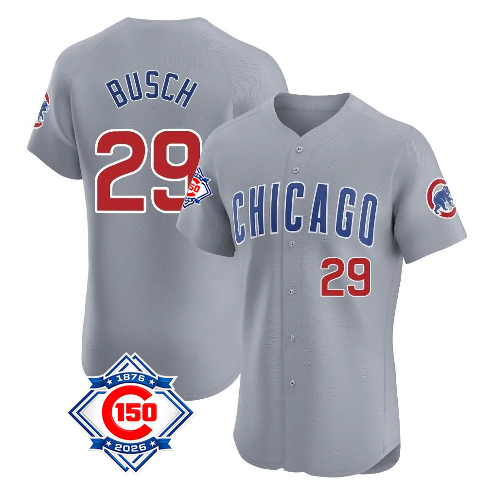 Chicago Cubs #29 Michael Busch Player Gray AmberGomez Road 150th Anniversary Limited Elite Home Stitched Jerseys