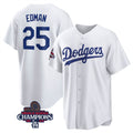 Los Angeles Dodgers #25 Tommy Edman White AmberGomez 2024 World Series Champions Cool Base Stitched Jersey