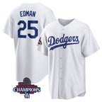 Los Angeles Dodgers #25 Tommy Edman White AmberGomez 2024 World Series Champions Cool Base Stitched Jersey
