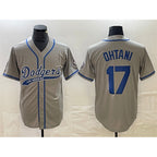 Los Angeles Dodgers #17 Shohei Ohtani Gray AmberGomez Cool Base With Patch Stitched Jersey