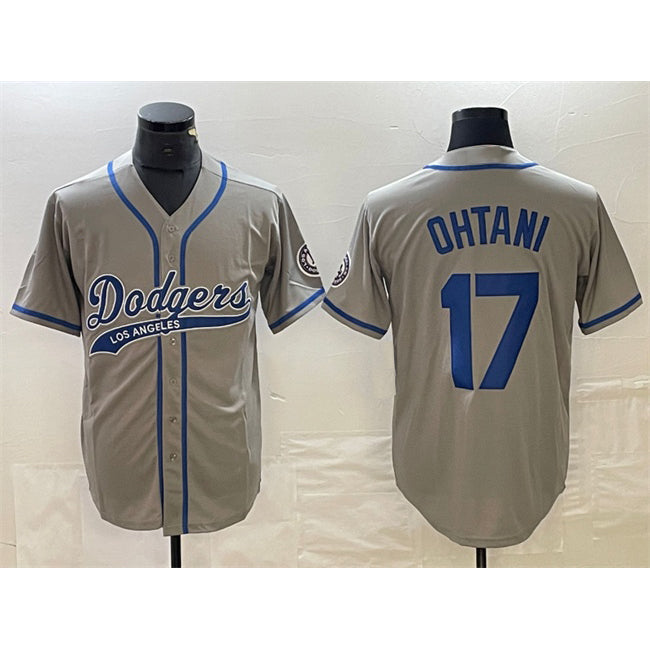 Los Angeles Dodgers #17 Shohei Ohtani Gray AmberGomez Cool Base With Patch Stitched Jersey