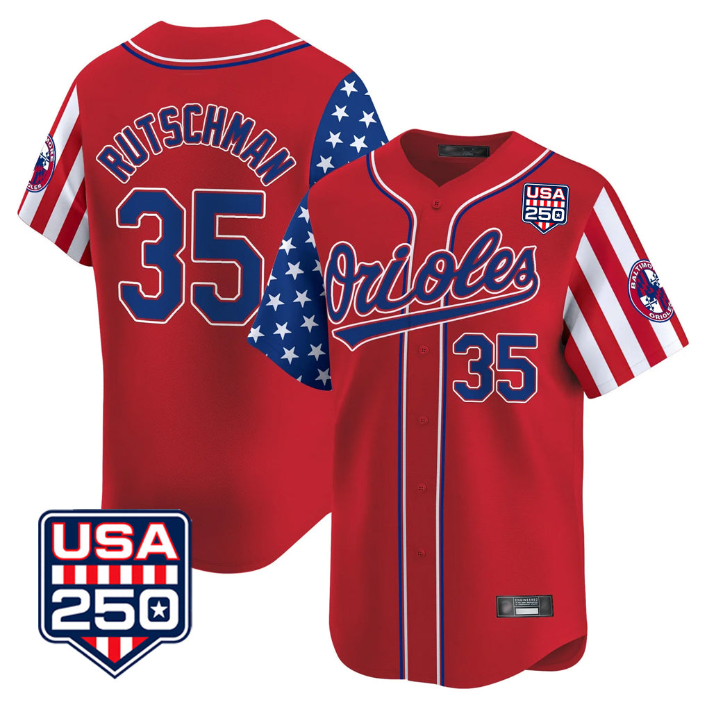 Baltimore Orioles #35 Adley Rutschman Player Red AmberGomez USA 250 Independence Day Vapor Premier Limited Home Game Stitched Jerseys