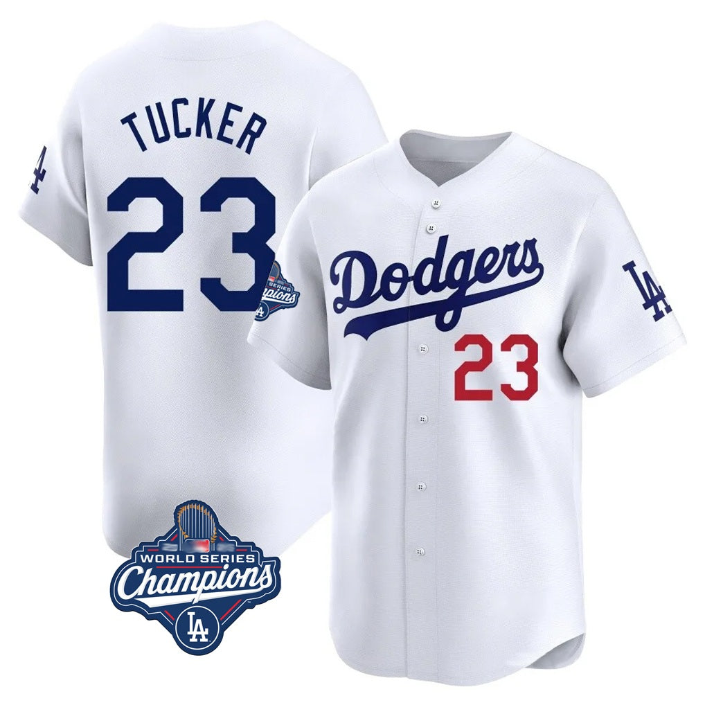 Los Angeles Dodgers #23 Kyle Tucker Player White AmberGomez World Series Meet Limited Home Stitched Jerseys