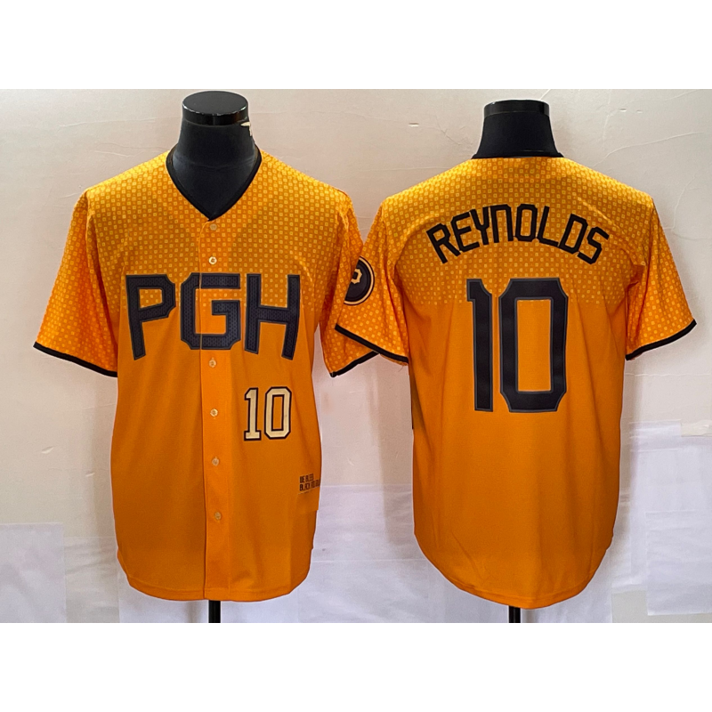Pittsburgh Pirates #10 Bryan Reynolds Number Gold AmberGomez 2023 City Connect Stitched Jersey