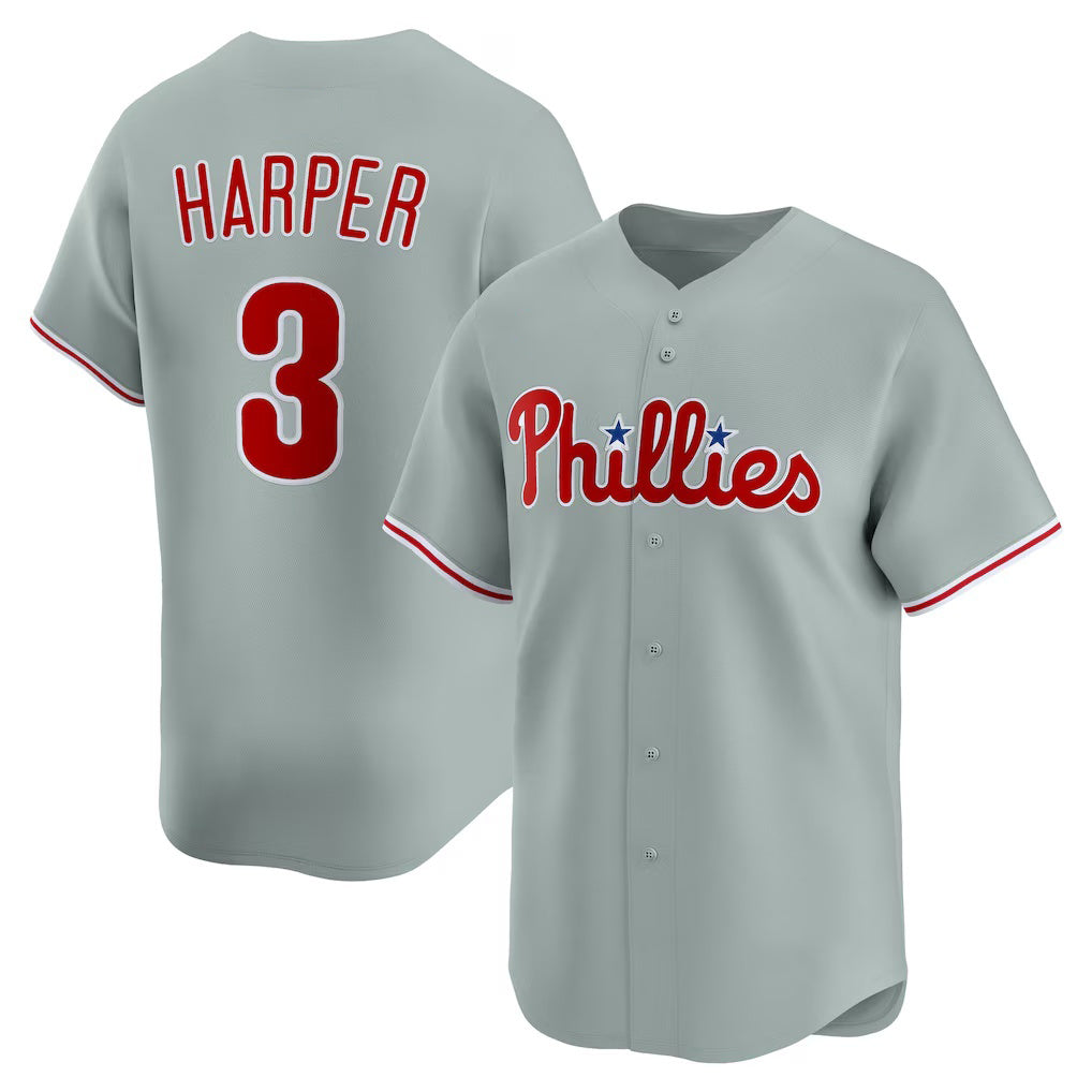 Philadelphia Phillies #3 Bryce Harper Gray AmberGomez Road Limited Player Jersey