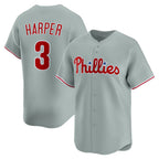 Philadelphia Phillies #3 Bryce Harper Gray AmberGomez Road Limited Player Jersey