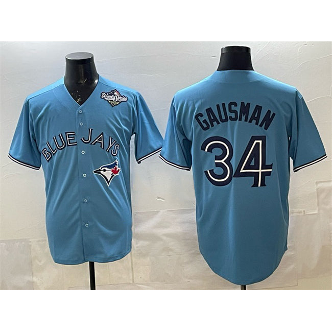 Toronto Blue Jays #34 Kevin Gausman Blue AmberGomez 2025 World Series Cool Base Stitched Jersey