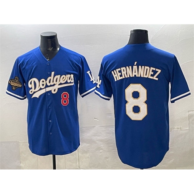 Los Angeles Dodgers #8 Enrique Hern¨¢ndez Royal AmberGomez 2025 World Series Champions Patch Limited Stitched Jersey