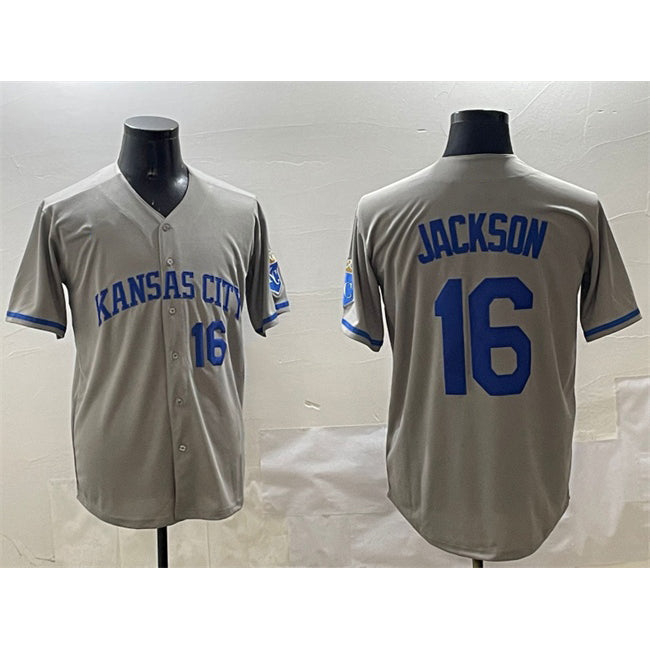 Kansas City Royals #16 Bo Jackson Gray AmberGomez 2024 Away Limited Stitched Jersey