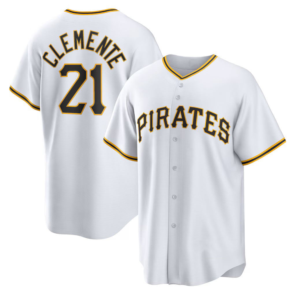 Pittsburgh Pirates #21 Roberto Clemente White AmberGomez Home Replica Player Name Jersey