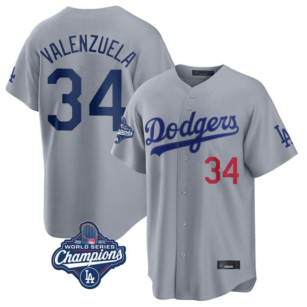 Los Angeles Dodgers #34 Fernando Valenzuela Player Gray AmberGomez World Series Meet Game Home Stitched Jerseys
