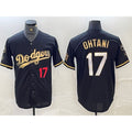 Los Angeles Dodgers #17 Shohei Ohtani Number Black Gold AmberGomez Stitched Cool Base Jersey 3